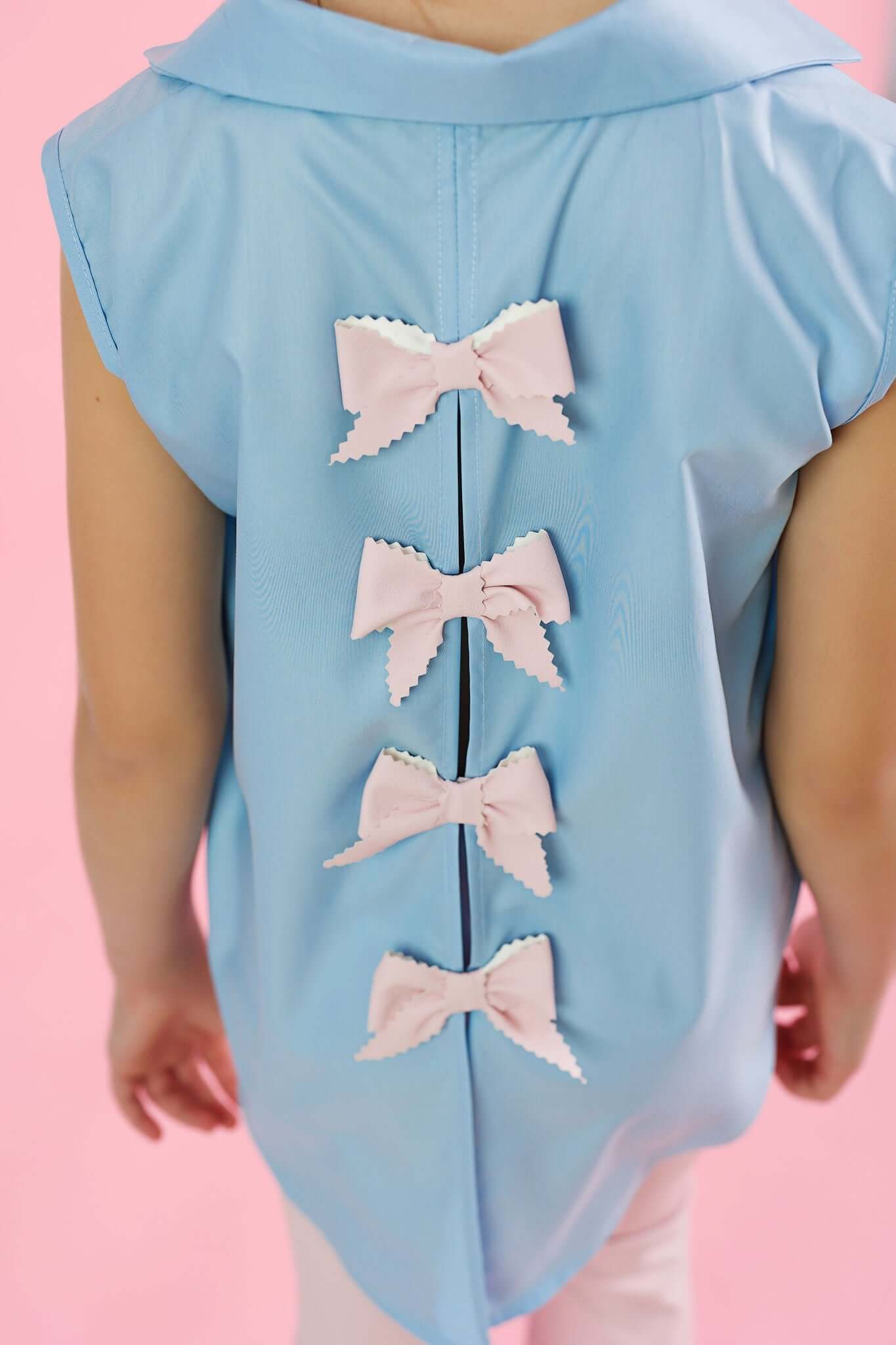 Blue Shirt with Bow Details
