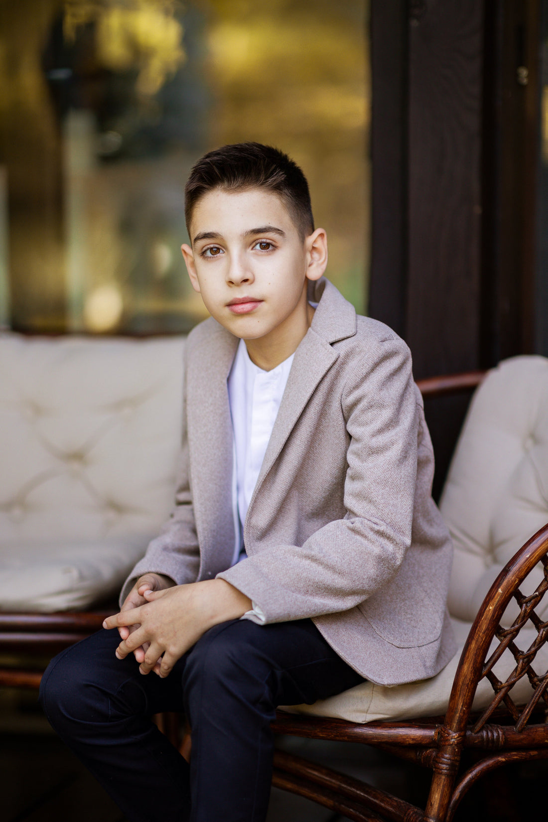 Beige Cotton & Wool Blazer