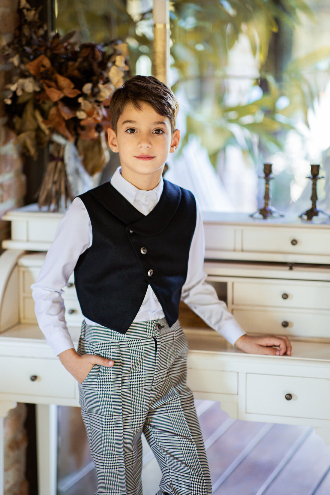 Black Cotton & Wool Waistcoat